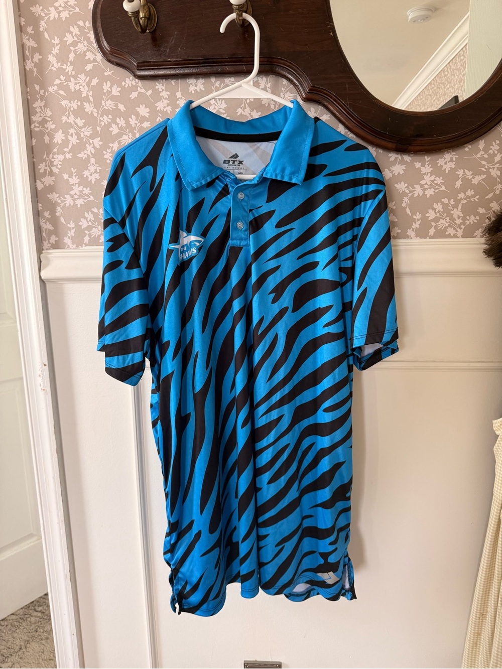 Blue zebra gold shirt
